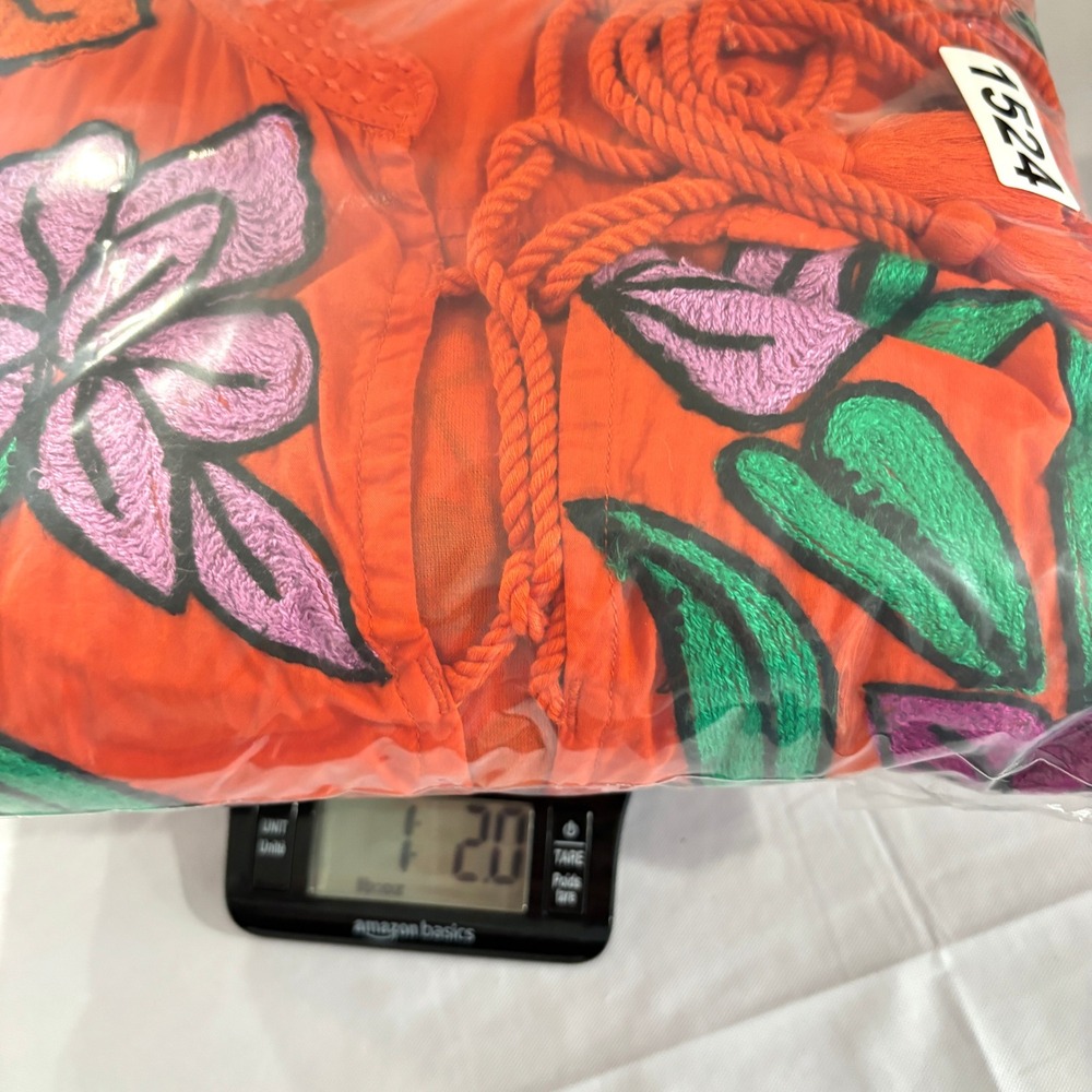 Roller Rabbit Orange Floral Embroidered Tassel Tunic Dress Pockets Cotton Size M - Picture 15 of 15